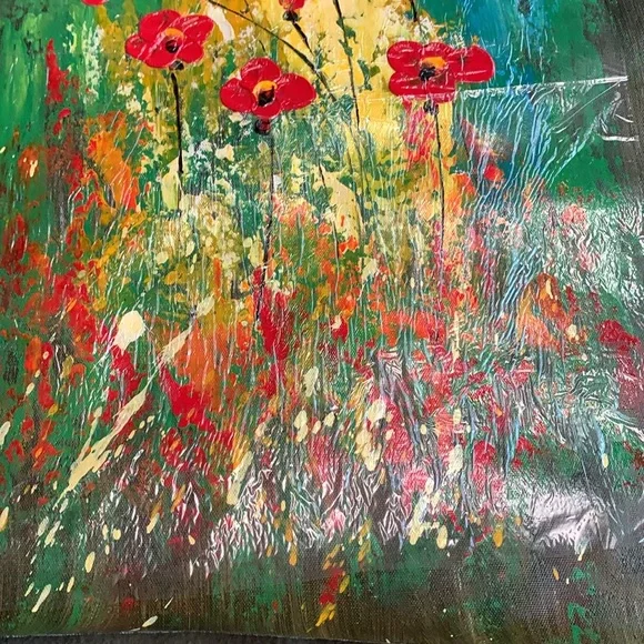 Gorgeous red flowers original oil painting. Approximately 14 3/4” x 19” - Picture 3 of 3